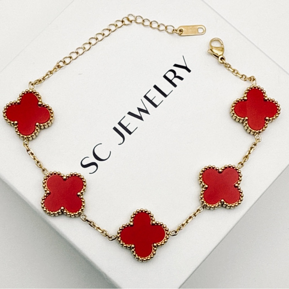 Red Clover Bracelet Double Sided Four Leaves (M)